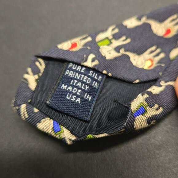 Vintage Brooks Brothers Pure Silk Navy Elephant Print Tie Made In USA 58" X 3.5" - Picture 3 of 6